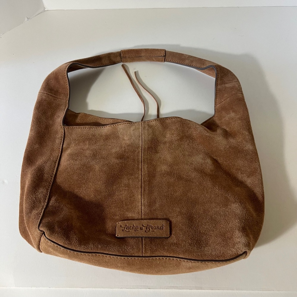 Lucky Brand Clem Suede‎ Slouchy Hobo Bag Cognac Brown Shoulder Bag